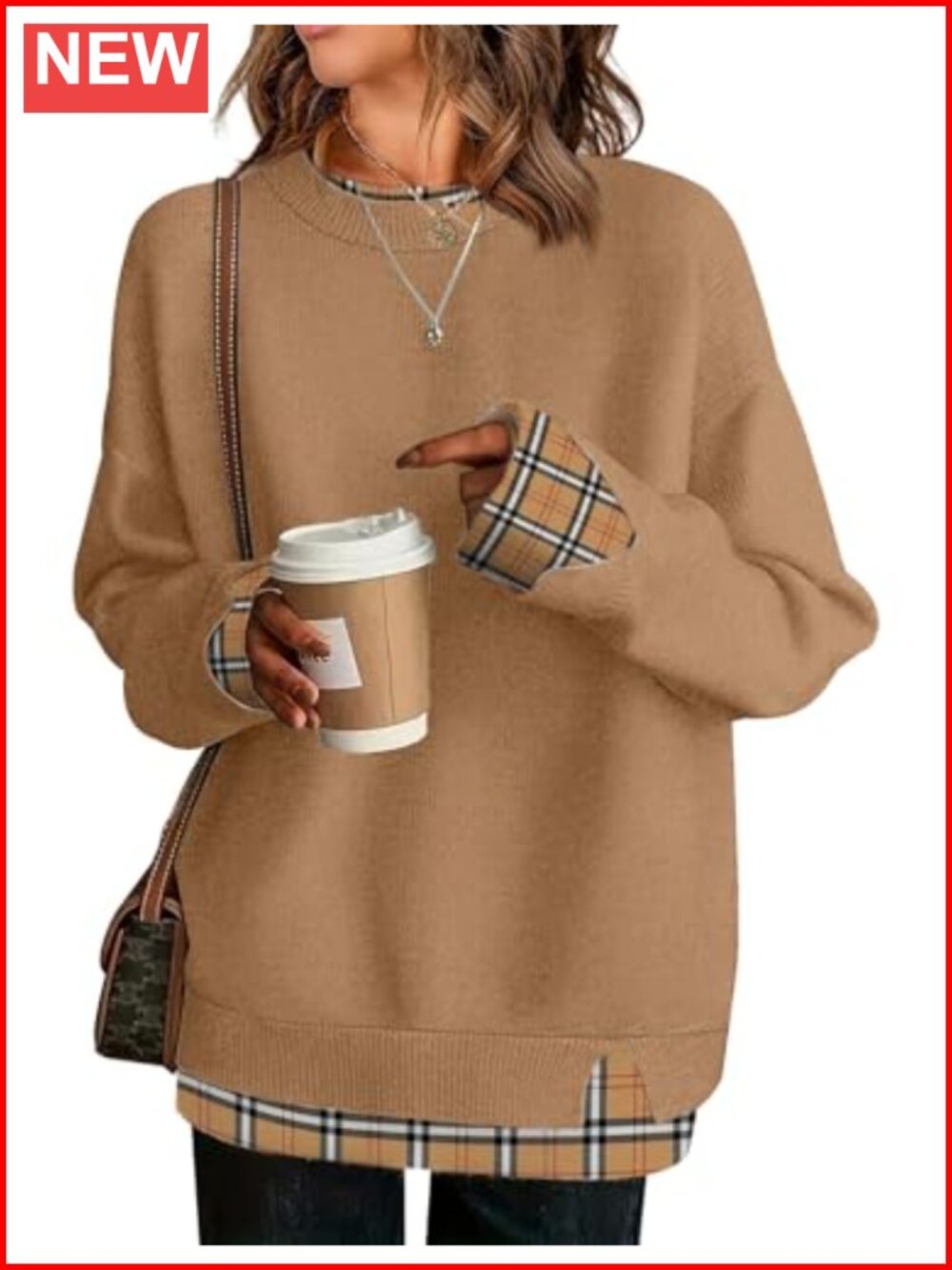 Oversized Patchwork Sweater Crew Neck Pullover Teacher Outfits